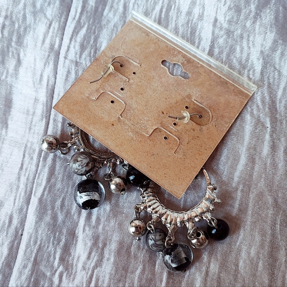 Erica Lyons Art Glass Silver Foil Crystal Beaded Bracelet and Earrings Set NOC - Picture 10 of 13